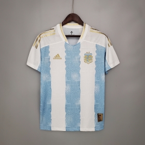 2021 Argentina Commemorative Edition White Blue Soccer Jersey
