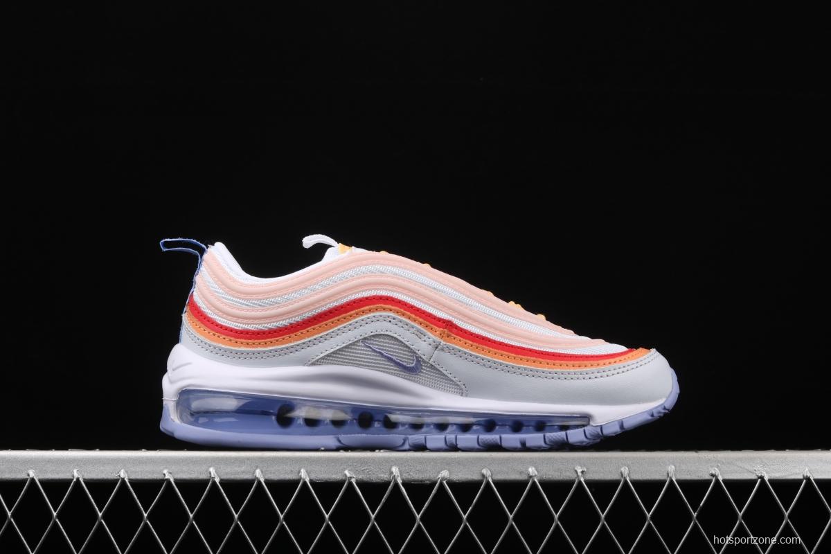 NIKE Air Max 97 overseas limited color matching purple-orange-red reflective bullet air cushion running shoes CW5588-001