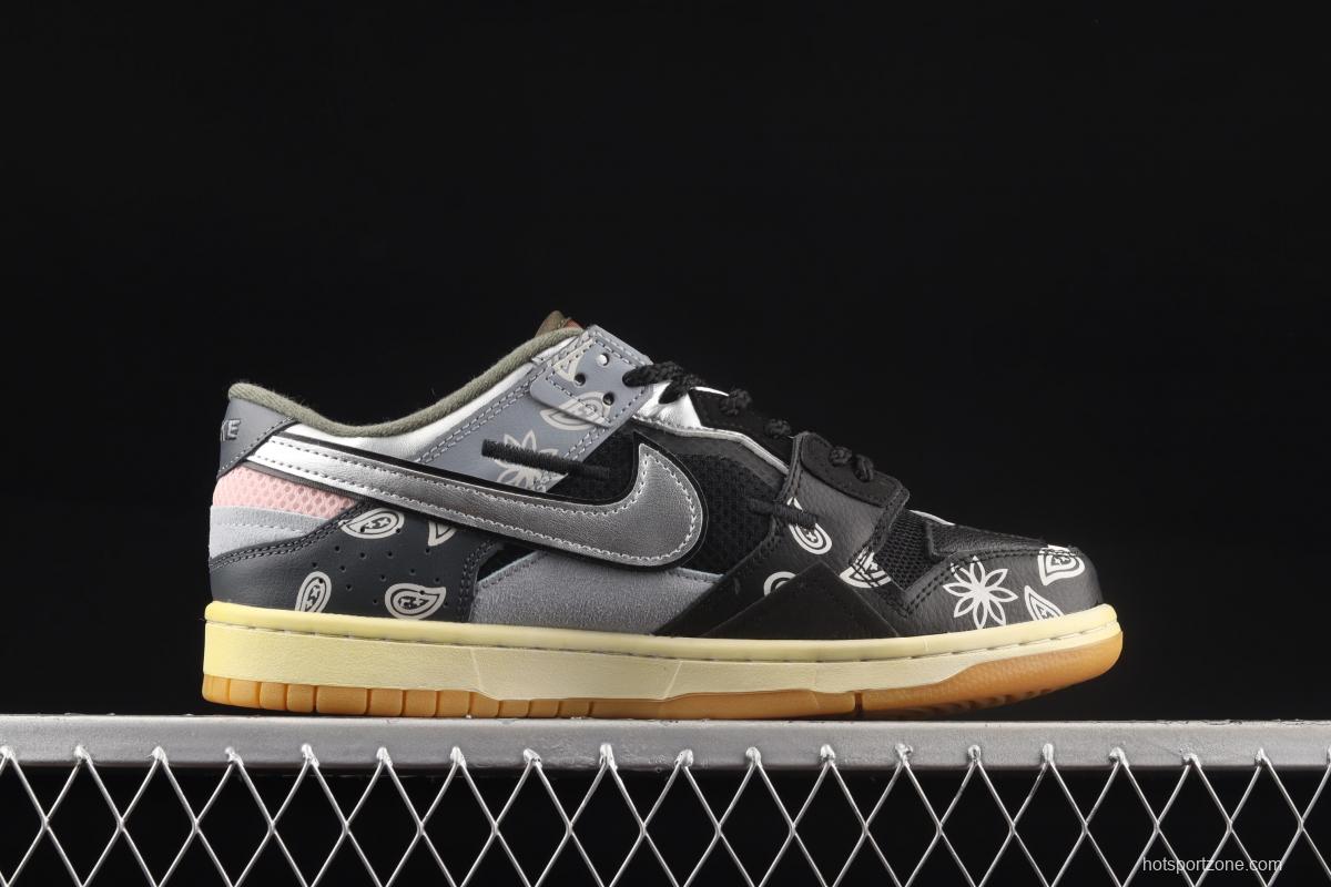 NIKE DUNK Scrap stitching and stitching low upper skateboard shoes black gray silver DB0500-200