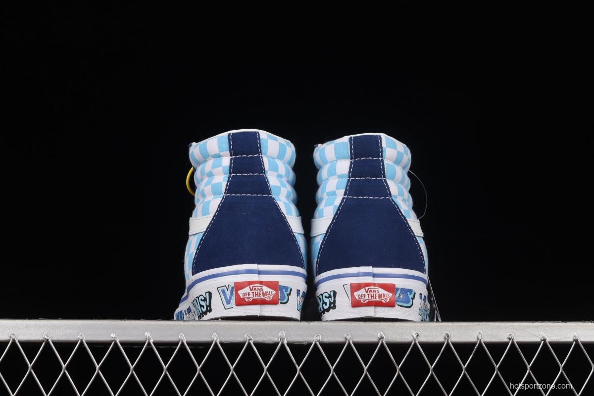 Vans SK8 Hi 38 DX Anaheim blue and white checkered high-top casual board shoes VN0A5KRIA5I