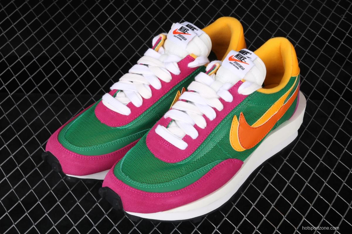 Sacai x NIKE LVD Waffle Daybreak co-signed catwalk style net gauze leather splicing double hook Swoosh running shoes BV0073-301