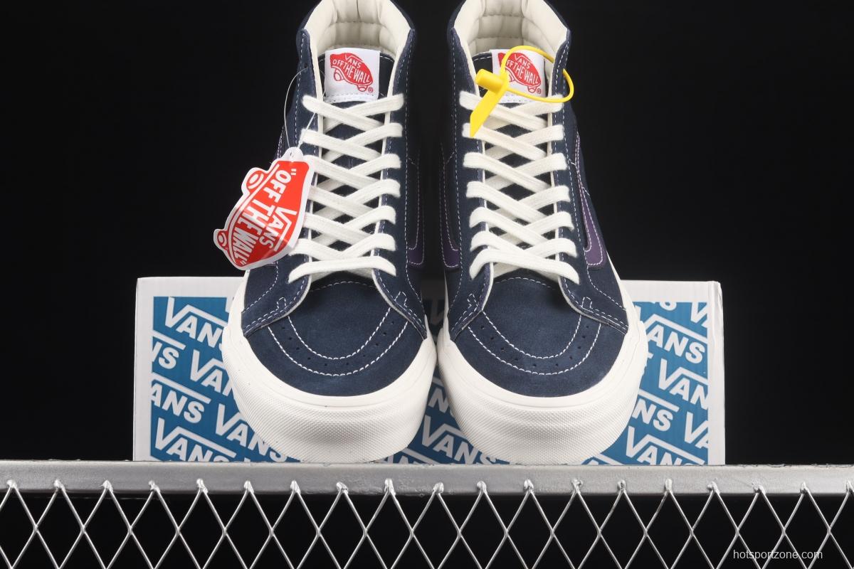 Vans Sk8-Hi vintage navy blue color matching high-top classic canvas skateboard shoes VN0A4BVB20T