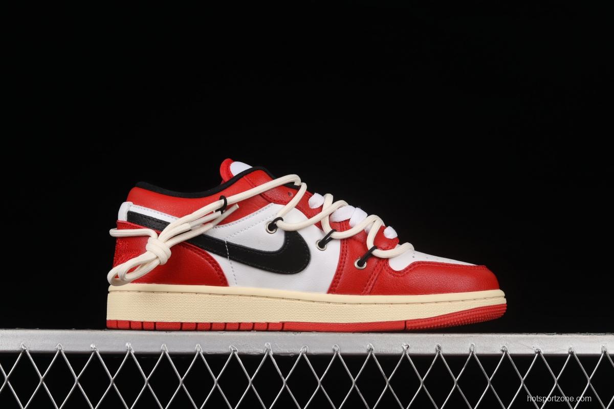 Air Jordan 1 Low customized White and Red Chicago deconstructed Sports Culture Basketball shoes 553560-118