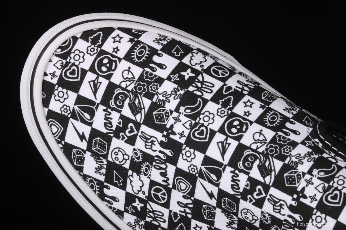 Vans Classics Slip-On lazy black-and-white graffiti printed low-top shoes VN000EYEBWW