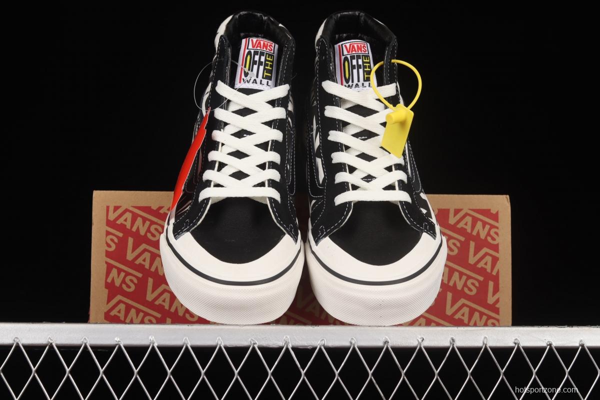 Vans Sk8-Hi Anaheim checkerboard black and white maple leaf print high-top casual shoes VN0A4VHE9Z9
