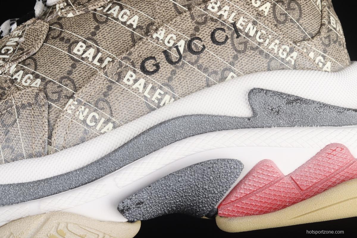 Gucci x Balenciaga Triple S joint style spliced cloth retro daddy shoes ULZ109795