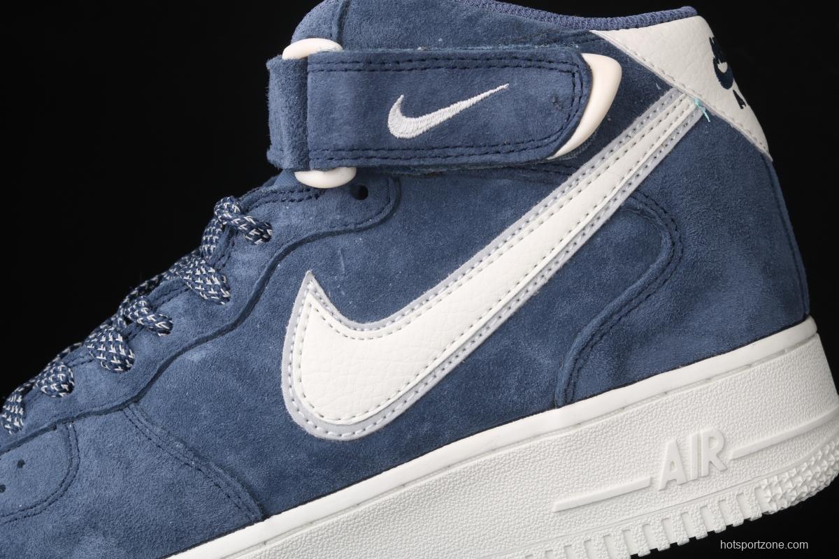 NIKE Air Force 1' 07 Mid dark blue suede 3M reflective casual board shoes AA1118-007