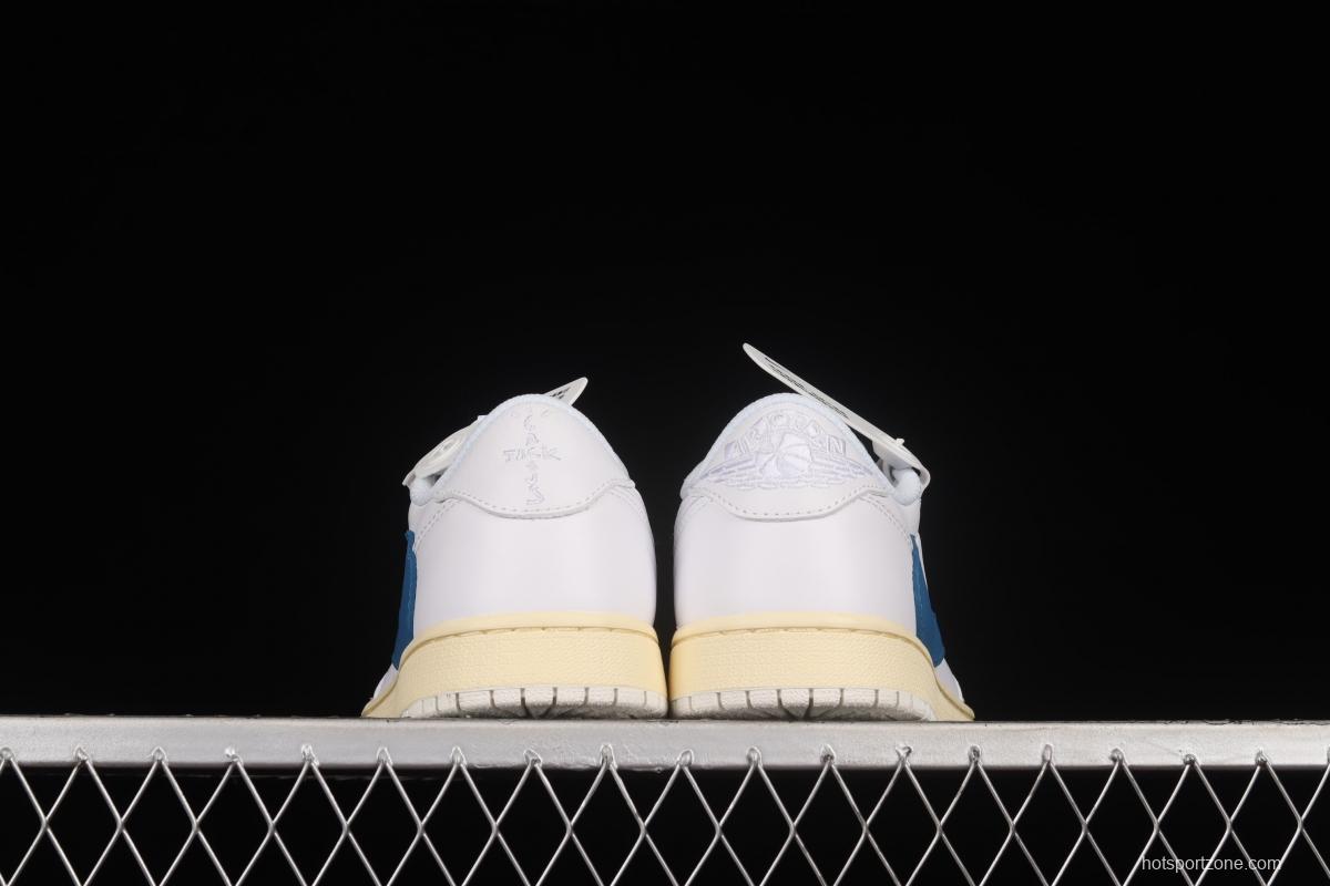 Travis Scott x Air Jordan 1 Low raw rubber white and blue barb low-top cultural sneakers CQ3277-100