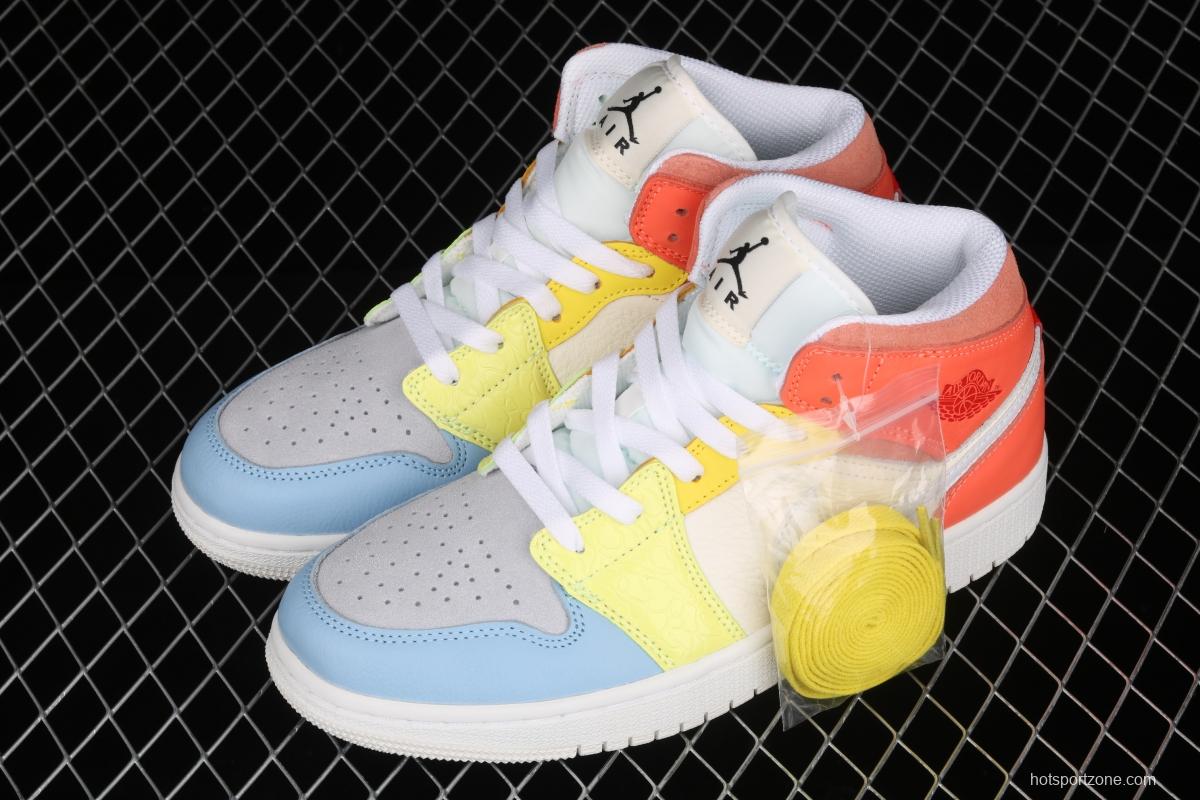 Air Jordan 1 Mid color stitching basketball shoes DJ6908-100