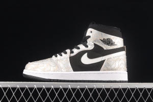 Air Jordan 1 Zoom CMFT black, gold and white hooked basketball shoes DQ0659-800