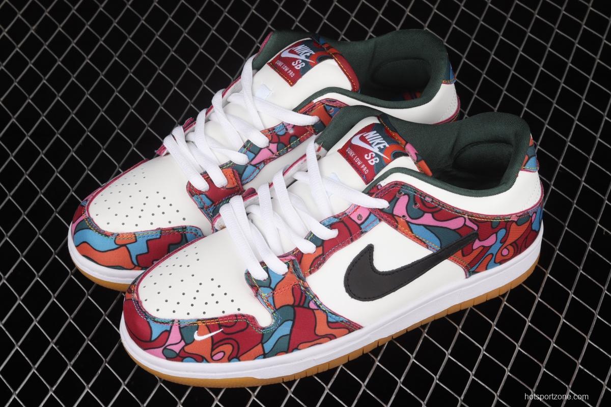 Parra x NIKE DUNK SB Low Pro White, Blue and Red Abstract Art Olympic Slam Dunk Series retro low-side leisure sports skateboard shoes DH7695-600