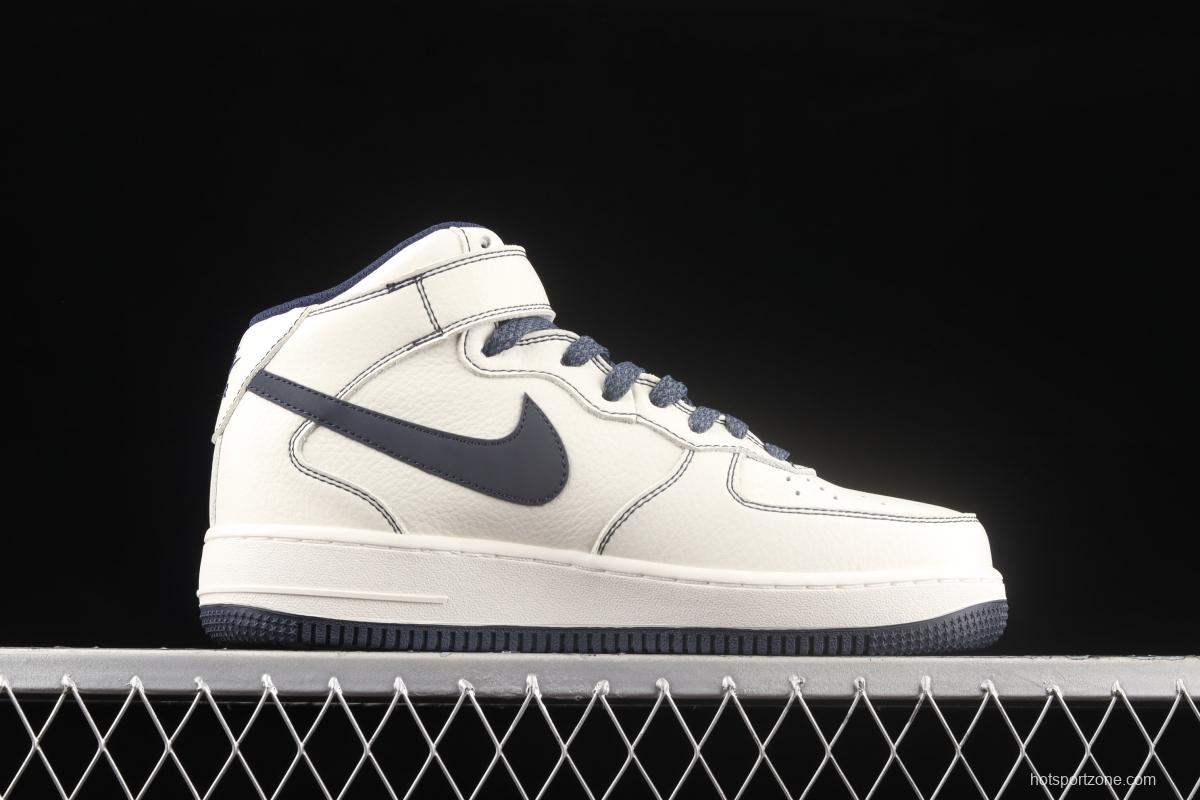 NIKE Air Force 1' 07 Mid dark blue beige star 3M reflective casual board shoes MU3603-202