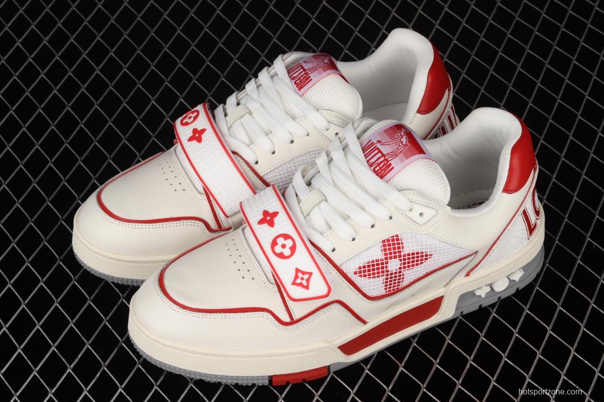 Authentic LV 2021ss early spring fashion catwalk sneakers White Red