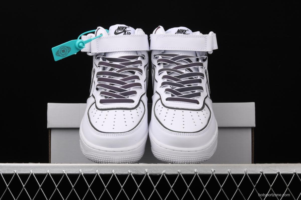 NIKE Air Force 1' 07 Mid laser white 3M reflective medium-help leisure sports board shoes 368742-810