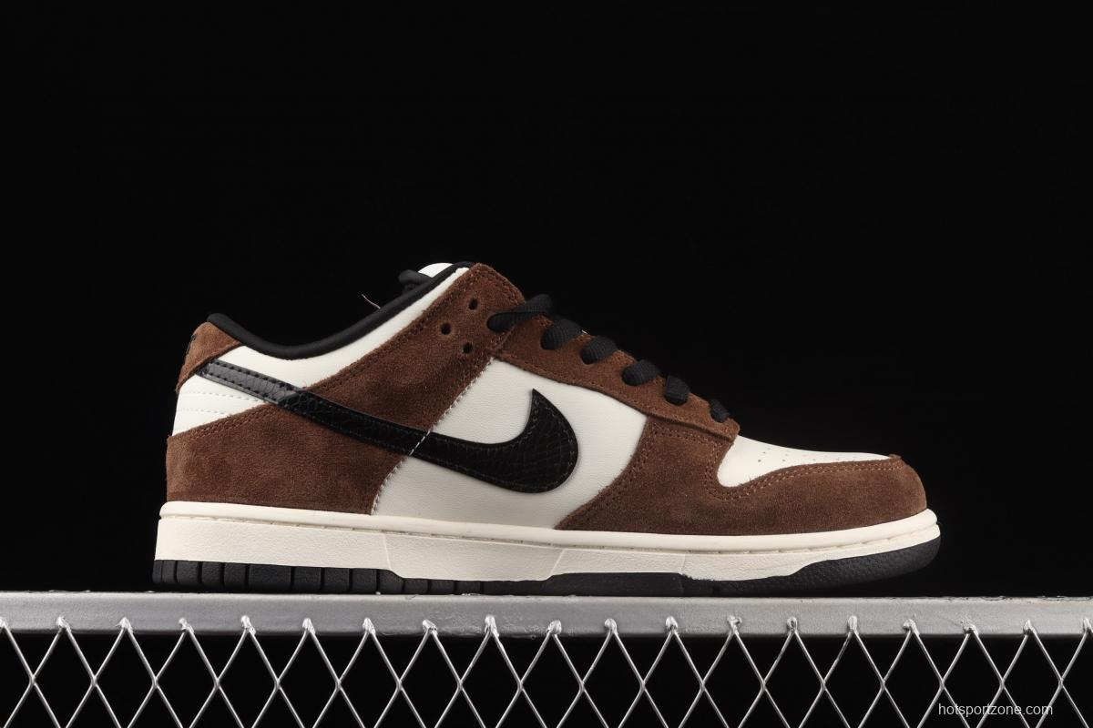 NIKE SB DUNK Low Pro Trail End Brown turn hair brown, white and black snake pattern dunk series low side leisure sports skateboard shoes 304292-102