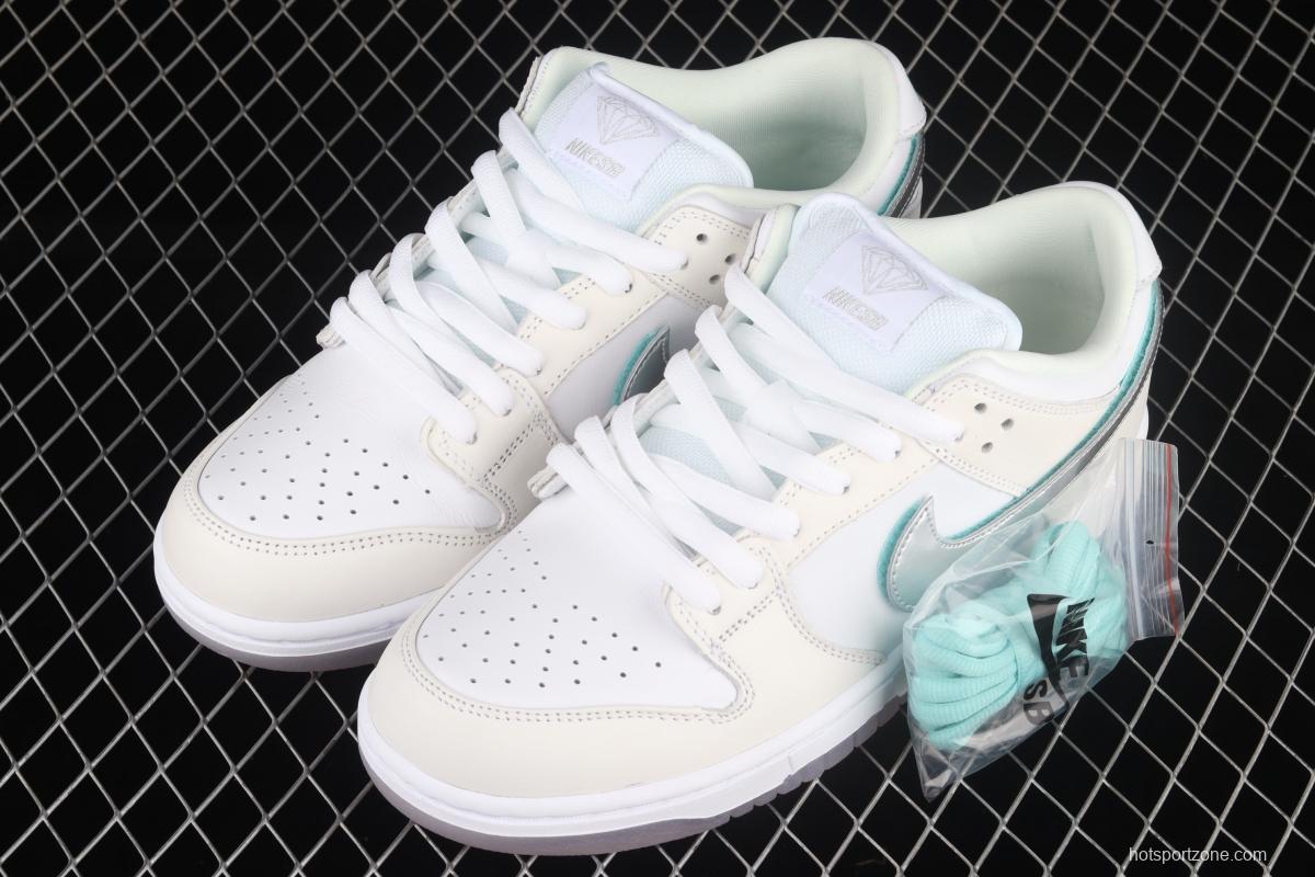 Diamond Supply Co x NIKE SB DUNK Low joint style white diamond SB rebound fashion casual board shoes BV1310-100