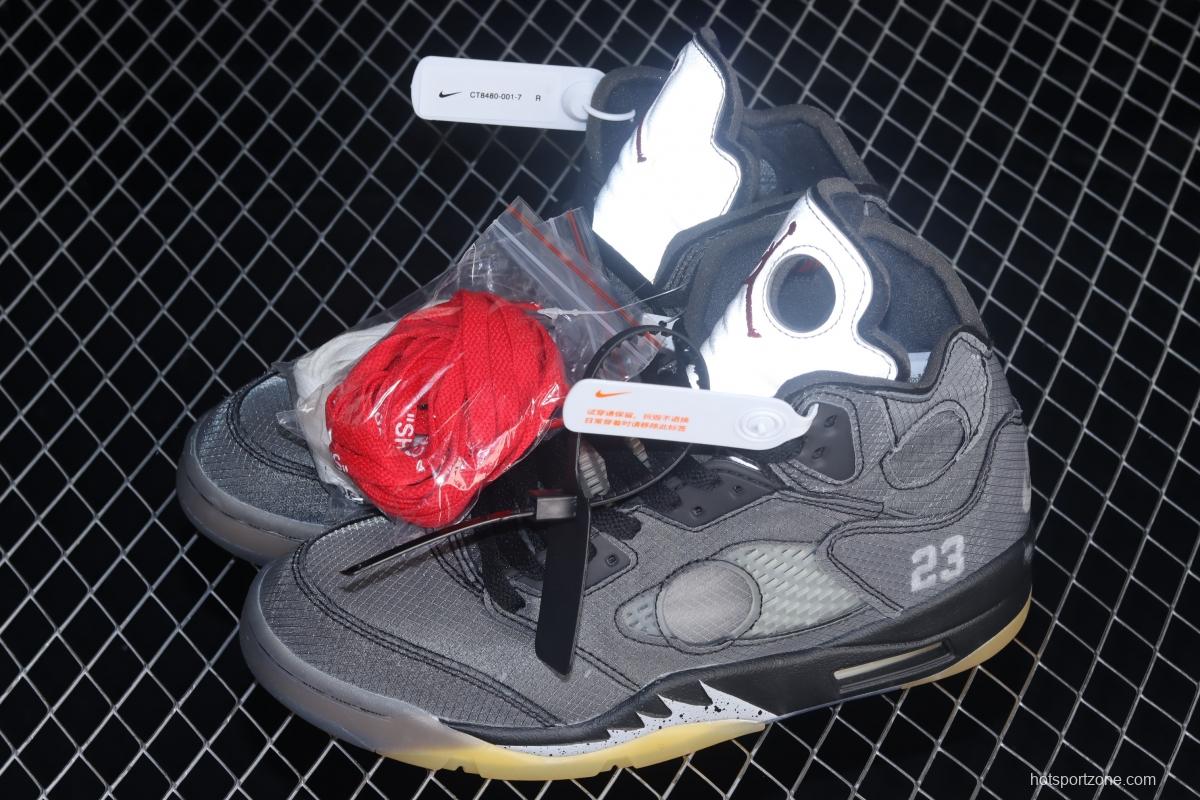 OFF-White x Air Jordan 5 Retro SP black sail 3M reflective basketball shoes CT8480-001