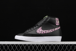 NIKE Blazer Mid GS Trail Blazers Black Pink Leopard Gou High-top Leisure Board shoes DA4674-001