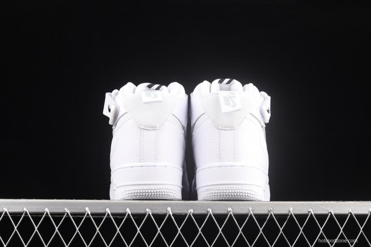 NIKE Air Force 1 Mid Premium all white reflective Zhongbang casual board shoes CU3088-606