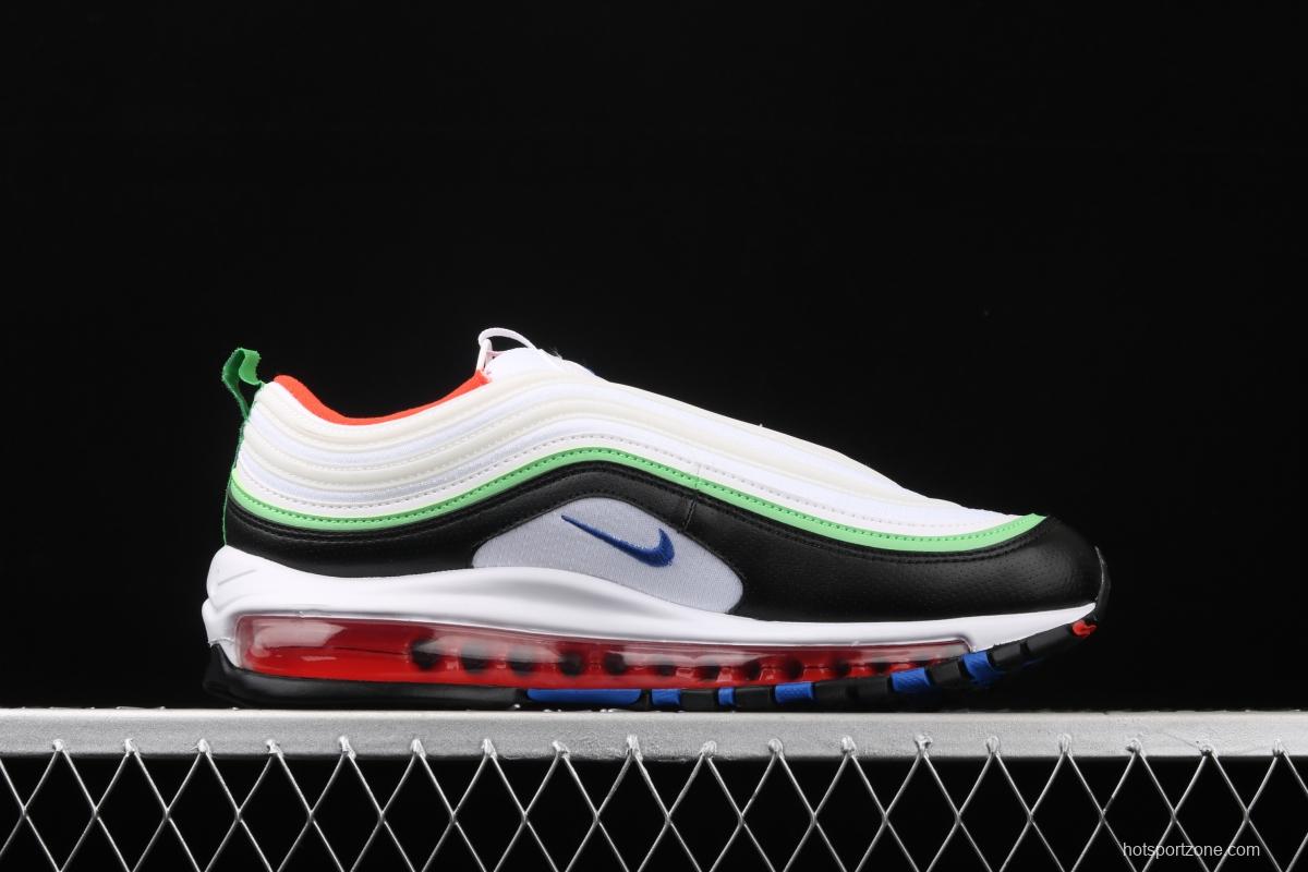 NIKE Air Max 97 black, white and green 3M reflective bullet air cushion running shoes 921522-105