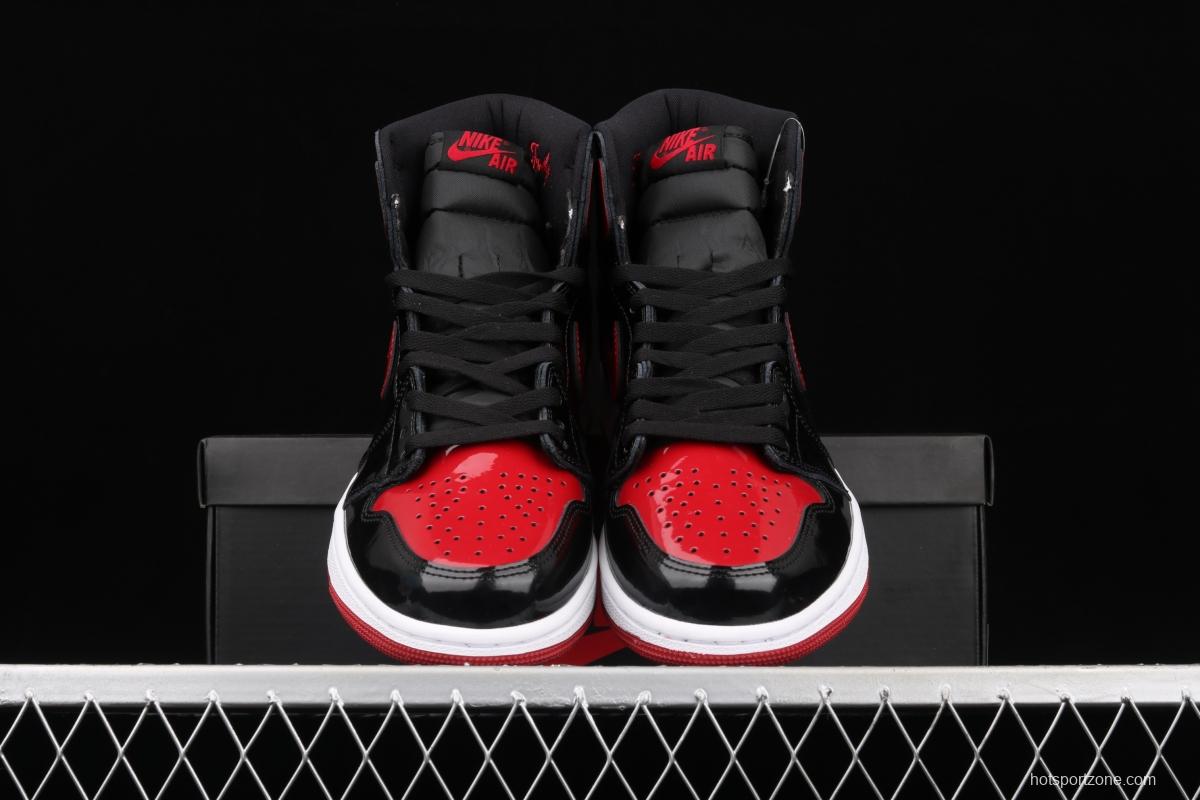 Air Jordan 1 High OG Bred Patent lacquered leather black and red high top basketball shoes 555088-063