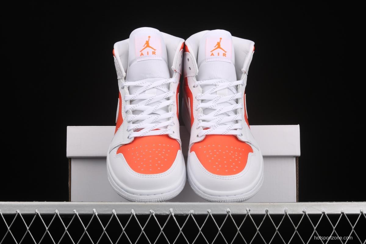 Air Jordan 1 Mid White Orange Zhongbang Basketball shoes CZ0774-800