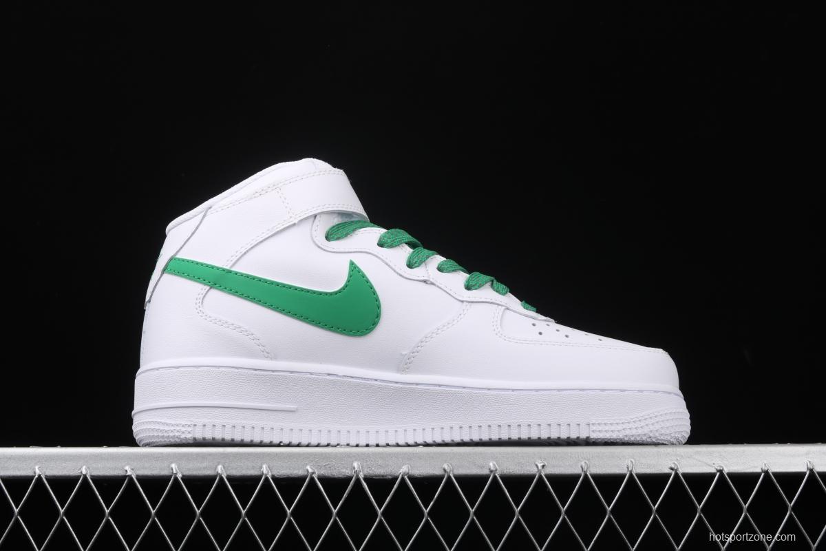 NIKE Air Force 1x07 Mid white and green 3M reflective medium-top casual board shoes 366731-909
