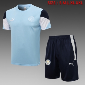 21 22 Manchester City Short SLEEVE 21 22 Manchester City light Blue Sleeve Assorted Colors（With Shorts）#
