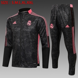 21 22 Real Madrid Full Zipper Tracksuit High Collar Black/Red S-2XL A447#