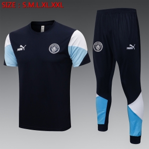 21 22 Manchester City Short SLEEVE Navy （With Long Pants）S-2XL C720#