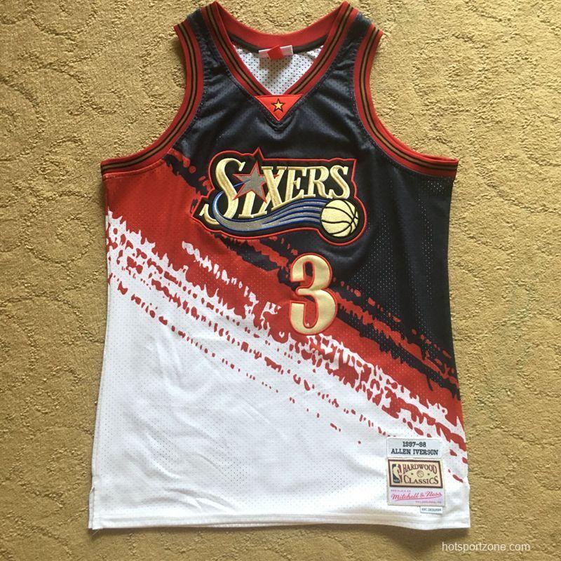 Men's Allen Iverson Black And White Retro Classic Team Jersey