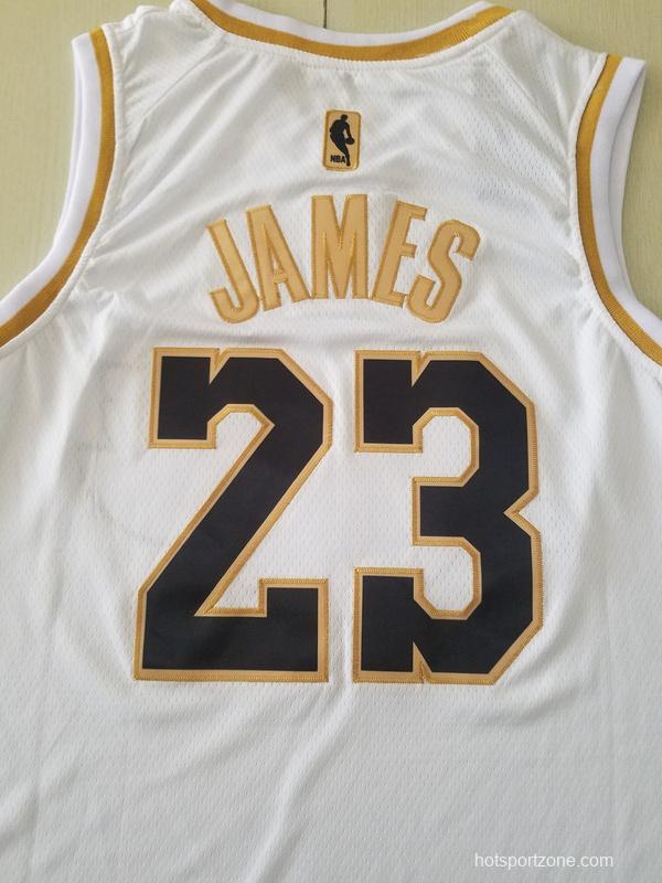LeBron James 23 White Golden Edition Jersey