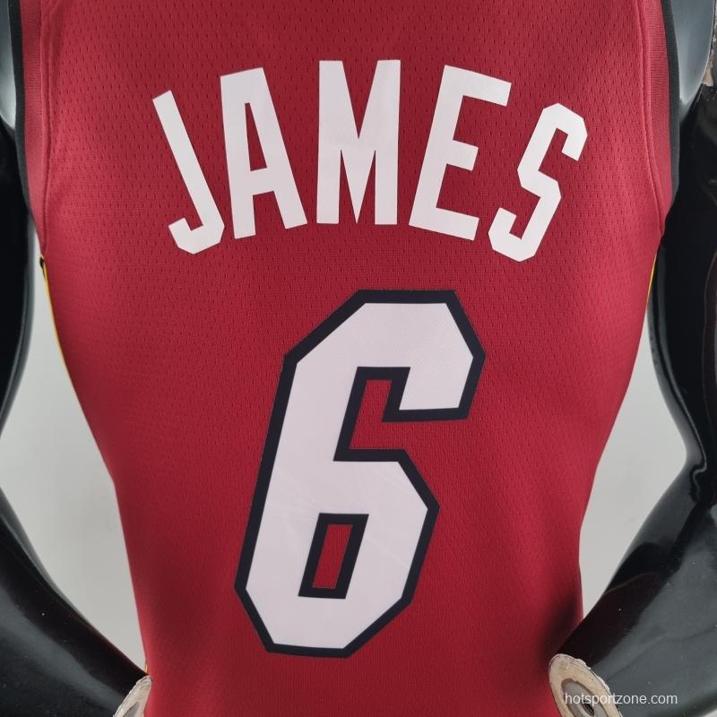 75th Anniversary Miami Heat Jordan JAMES #6 Burgundy NBA Jersey