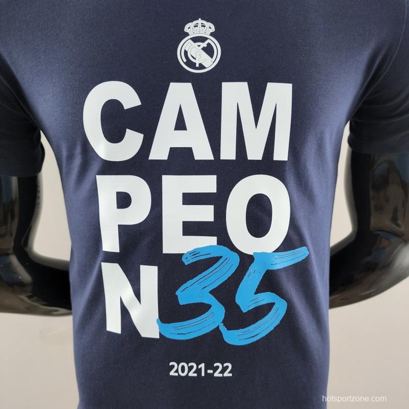 22 23 Real Madrid Mens Campeón 35 T-Shirt Navy #K000167