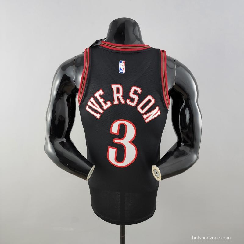 Retro Philadelphia 76ers Iverson #3 Big Meteor Black NBA Jersey 