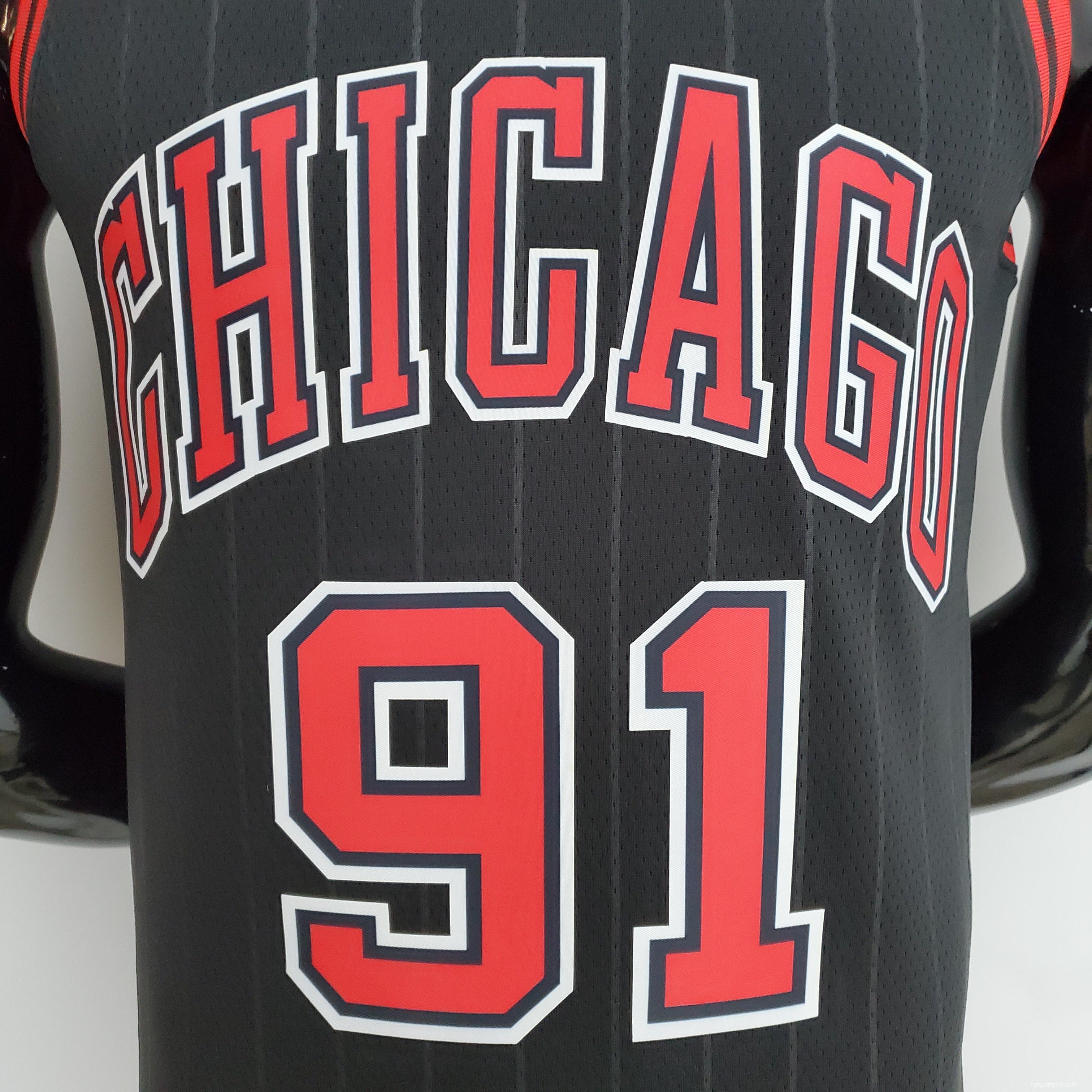 75th Anniversary Rodman#91 Bulls Flyers Black NBA Jersey