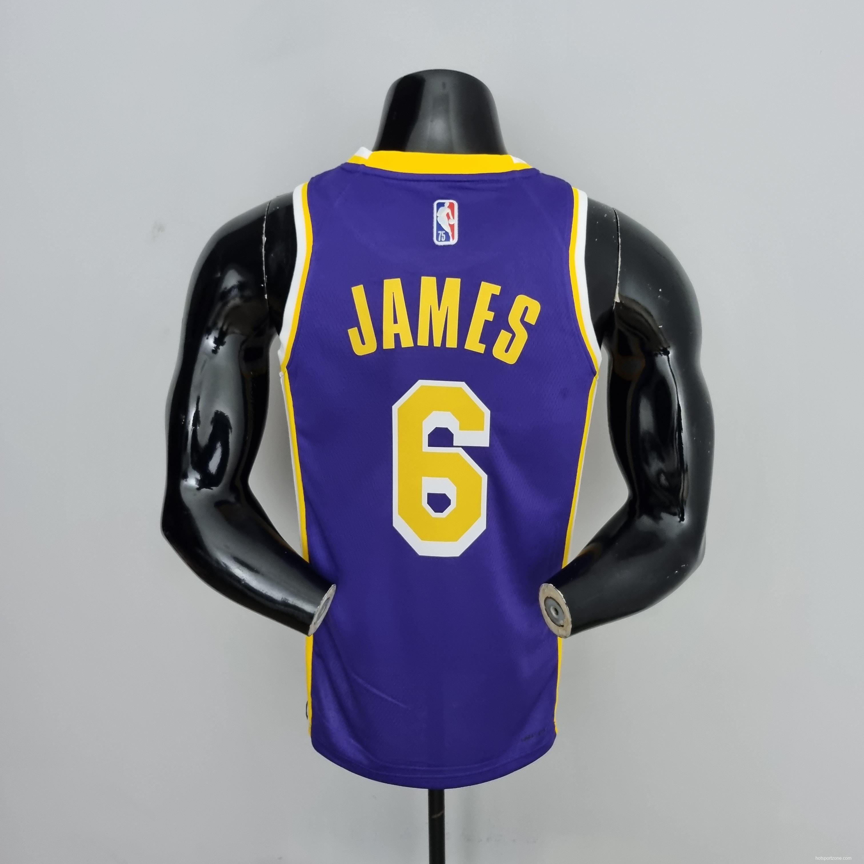 75th Anniversary James #6 Los Angeles Lakers Jordan Purple NBA Jersey