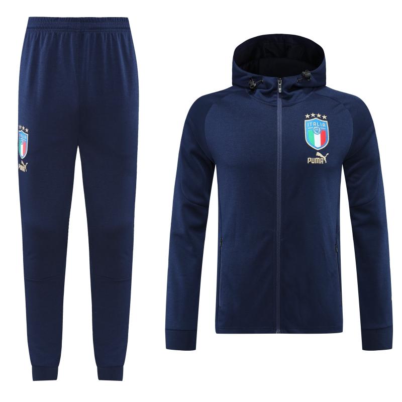 2022 Italy Navy Hooide Full Zipper Jacket+Long Pants