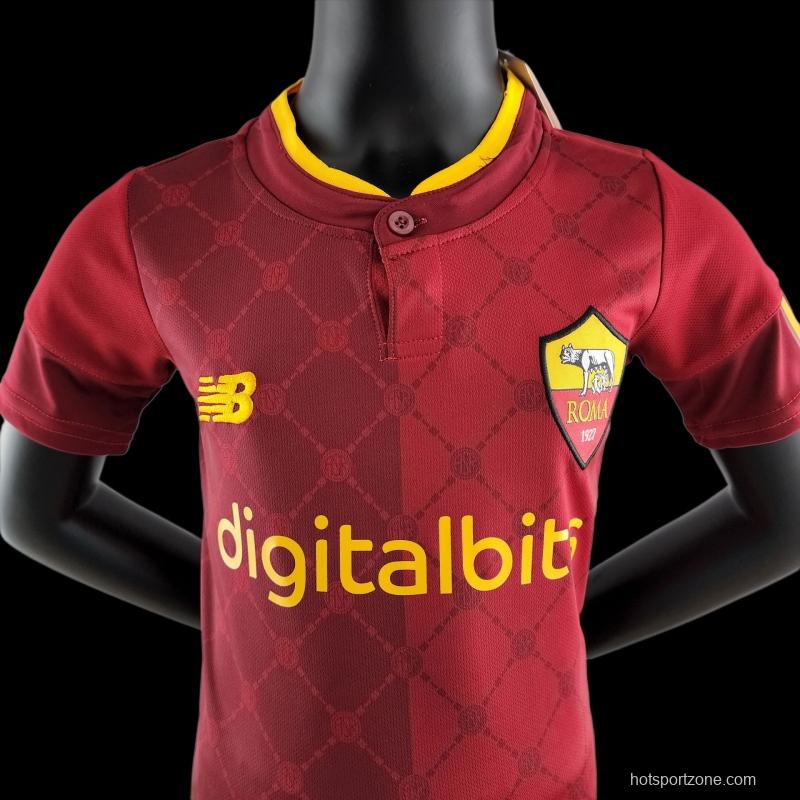 22/23 AS Roma Kids Kit Home Size 16-28 Soccer Jersey