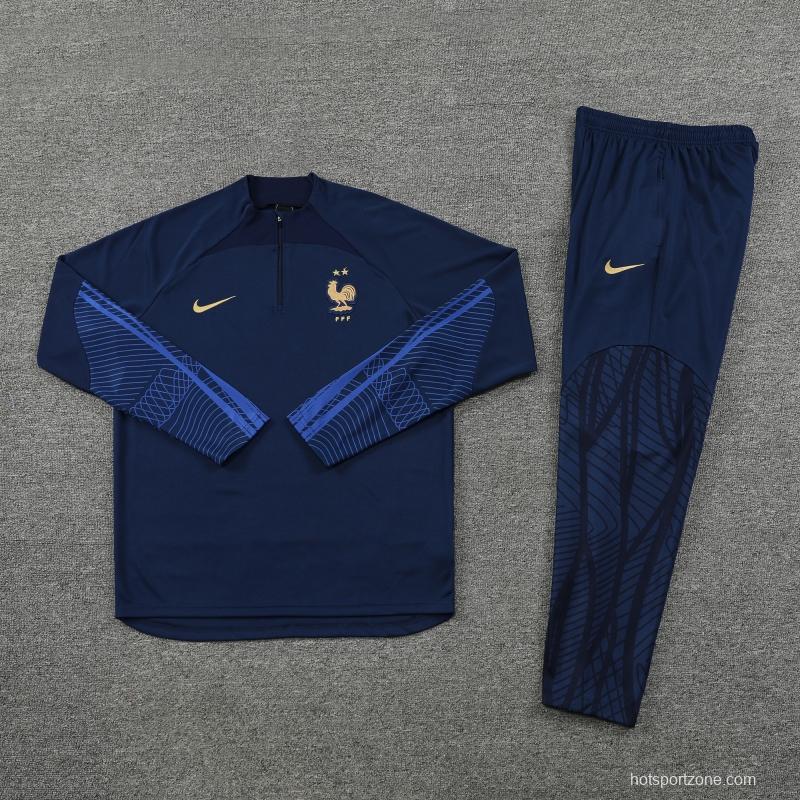 2022 France Navy Half Zipper Tracksuit Half Zipper Tracksuit