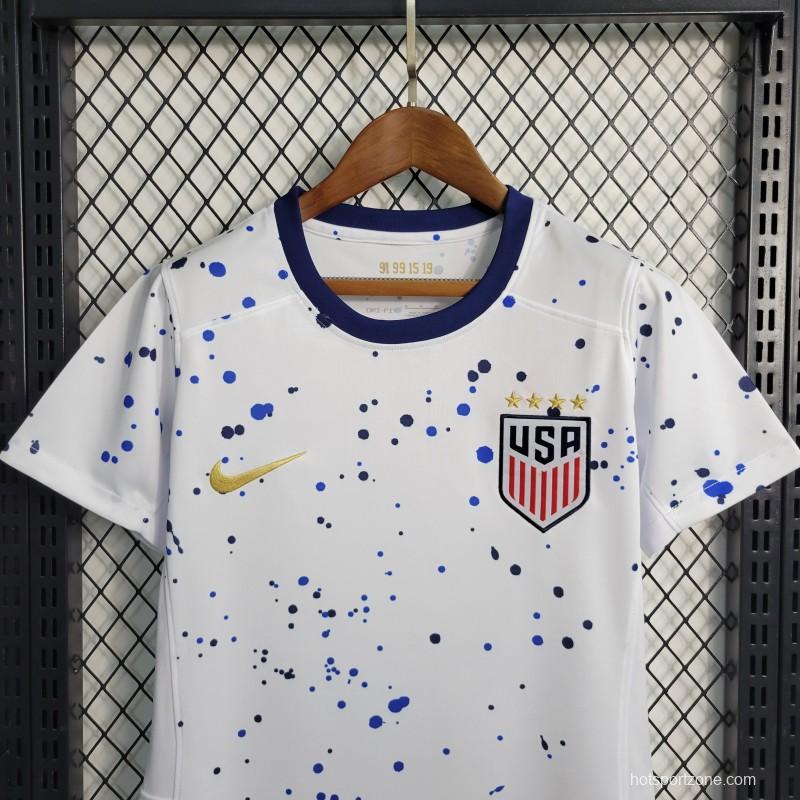 23-24 Women Wear USA Home White Soccer Jersey