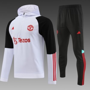 23/24 Manchester United White Hoodie Half Zipper Jacket+ Pants