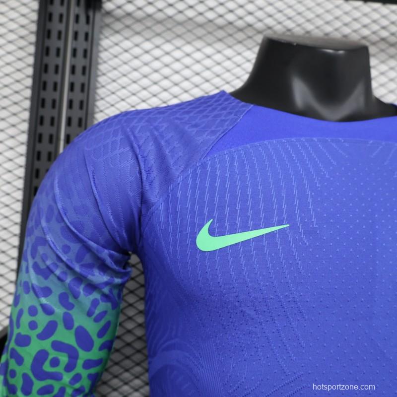 Player Version 2022 Brazil Away Blue Long Sleeve Jersey