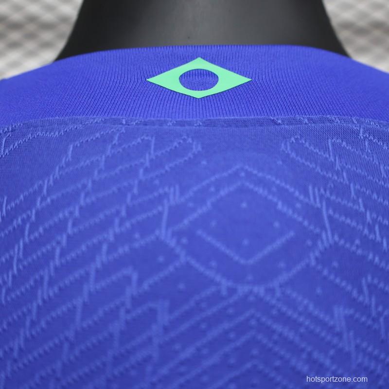 Player Version 2022 Brazil Away Blue Long Sleeve Jersey