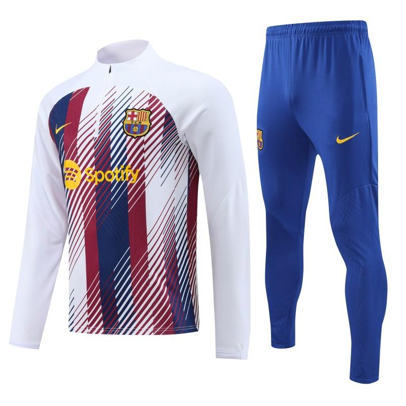 23/24 Barcelona White Red Mixed Color Half Zipper Jacket+ Pants