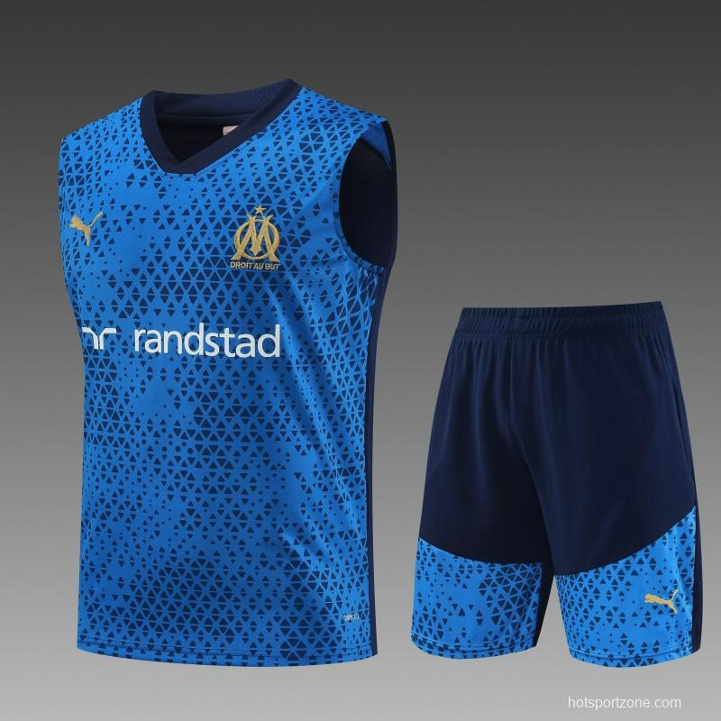 23-24 Olympique Marseille Blue Vest Jersey+Shorts
