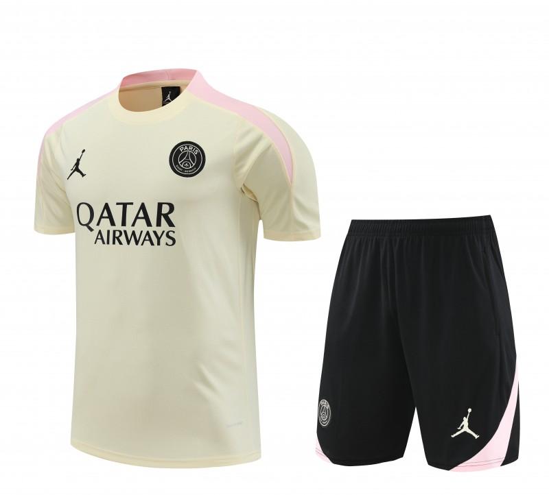 23/24 PSG Beige/Pink Cotton Short Sleeve Jersey+Shorts
