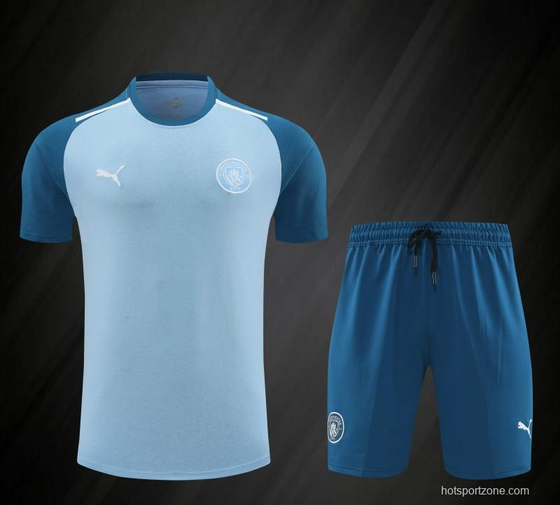 23/24 Manchester City Blue Cotton Short Sleeve Jersey+Shorts