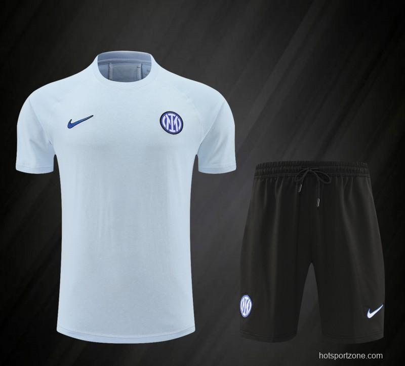 23/24 Inter Milan Sky Blue Cotton Short Sleeve Jersey+Shorts