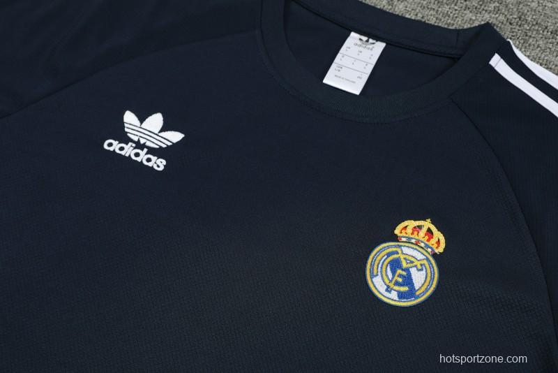 23/24 Adidas Originals Real Madrid Navy Cotton Short Sleeve Jersey+Shorts